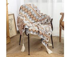 LumiSyne Coperta a Maglia Con Nappe Vintage Stile Etnico Bohemien Motivo Geometrica Morbido Fodera Per Poltrona Calda Copriletto Coperta Da Tiro Adatto Per Letto o Divano Coperta Scialle 170x130cm