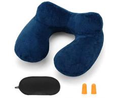 HITSZS Cuscino cervicale da viaggio, gonfiabile, compatto, poggiatesta egornomico, con rivestimento morbido e lavabile, per campeggio, viaggi, aereo, treno, auto, ufficio