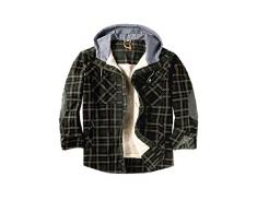 Mr.Stream Camicia Hooded da Uomo da Boscaiolo Plaid Flanella A Quadri Checked Camicia Imbottita da Lavoro di Cotone Cappotto Hoody Large Green
