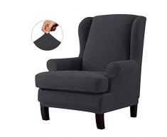 EBETA Jacquard Salvadivano Copripoltrona Trapuntato Adele, Copripoltrona con Orecchie Poltrona Protettiva Elasticizzato Antiscivolo（Grigio scuro）