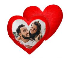 REGALO DI SAN VALENTINO PERSONALIZZATO Per Lui o Lei - Cuscino Cuscino A Forma Di Cuore (35x40 cm) CON FOTO E TESTO; Minky lanuginoso; Per anniversario, compleanno, festa della mamma [091]