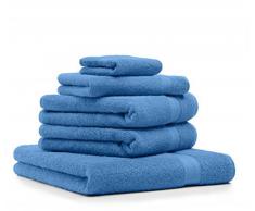 Betz Set di 5 asciugamani di spugna Premium 100 % cotone 1 asciugamano da doccia 2 asciugamani 1 asciugamano per ospiti 1 guanto da bagno Color azzurro