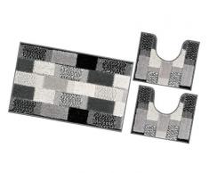 emmevi Tappeto Bagno Parure Morbido Girowater Antiscivolo Assorbe Lavabile MOD.Lilla Set 3 Pezzi Grigio