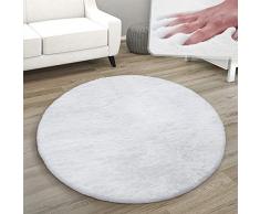 Tappeto Rotondo Soggiorno, Morbido Moderno Finta Pelliccia Soffice Pelo Lungo, Dimensione:Ø 160 cm Tondo, Colore:Blanc