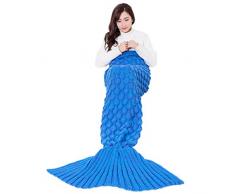 Cicilin Coperta a Forma di Coda di Sirena per Bambini, Adolescenti e Adulti, allUncinetto Sacco a Pelo Calda Coperta Indossabile (Blu) 450g
