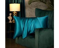 Juwenin Home Federa per cuscino, in seta di Gelso da 19 momme su entrambi i lati, morbida e traspirante, con cerniera nascosta, 1 pezzo, 100% pura seta naturale, colore verde acqua, 50 x 75 cm