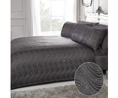 Sleepdown 5056242748953 Set di Biancheria Copripiumino e federe, Motivo Jacquard a Righe Glitterate, di Lusso, Facile Manutenzione, per Letto King Size (220 x 230 cm), Poliestere, Grigio