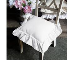 AT17 Cuscino per sedia Shabby Chic con Volant 40 x 40 Colore Bianco