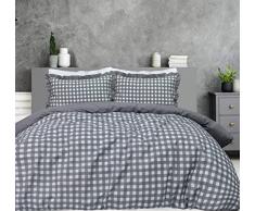 Sleepdown Set di biancheria da letto con copripiumino e federe con bordi a volant, colore grigio tinta unita, per letto king size (230 x 220 cm)