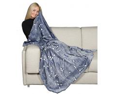 Plaid Glow Costellazioni, soffice plaid divano in microfibra, morbido pile, 130 150 cm, si illumina al buio. Simpatico copriletto singolo bambina o coperta per divano. Idea regalo Natale o Compleanno