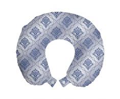 ABAKUHAUS Antique orientale Cuscino da Viaggio, Floral Art damasco, Accessorio in Schiuma di Memoria per Viaggio, 30 cm x 30 cm, Purpleblue Ceil Blu