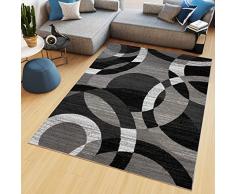TAPISO Maya Tappeto Salotto Moderno Soggiorno Grigio Nero Geometrico Astratto A Pelo Corto 130 x 190 cm