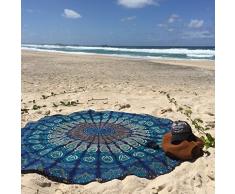 BhagyodayFashions - Telo in cotone rotondo con mandala, in stile hippy, utilizzabile come copriletto, arazzo decorativo, tovaglia, telo da mare, pannello decorativo, tappeto per yoga, diam. 177 cm Realizzato da Bhagyoday.