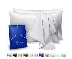 Enetix - Federa in raso di seta per capelli e pelle, confezione da 2 pezzi, con confezione regalo, senza acne e cerniera nascosta, 50×70cm, Argento