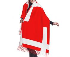 Rosso e bianco pelle bovina Stampa Donna Autunno Inverno Sciarpa Classico Caldo Morbido Grosso Grande Coperta Avvolgere Scialle Sciarpe, Danimarca bandiera danese, taglia unica