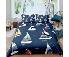 NODATE Copripiumino Singolo Tema Marino Biancheria da Letto Vela Stampa 3d Set Copripiumino in Microfibra I Bambini Copripiumone 135x200 cm + 2 Federe con Cerniera