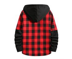 Generic Giacca in pelle sintetica da uomo e da uomo, con bottone, con cappuccio, plaid, sottile, casual, a maniche lunghe, large, per tutti i giorni, da uomo, Colore: rosso, XL