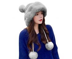 Festa Compleanno Bambina Berretto invernale con pompon per donna Berretto lavorato a maglia da donna Cappello con teschio alluncinetto Cappello caldo con copri Piumino Leggero (Grey, One Size)