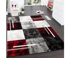Paco Home Tappeto di Design Moderno Orlo A Quadri Effetto Marmo Rosso Grigio Crema Nero, Dimensione:160x230 cm