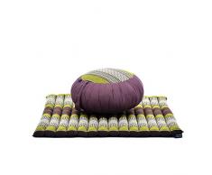 Leewadee set per meditare: tappeto per yoga Zabuton e cuscino per meditazione Zafu, materassino tailandese in kapok fatto a mano, marrone verde