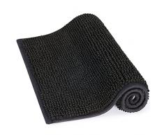 Lifewit Tappetino da Bagno in ciniglia Antiscivolo 80 x 50 cm, tappetini da Bagno Facili da Pulire, soffice Tappeto Doccia, Nero