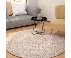TT Home Tappeto Fibra Naturale Juta Soggiorno Rotondo Etnico Boho Fatto A Mano Bordura, Colore:Beige, Dimensione:80 cm Rund