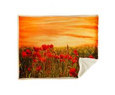 Caleffi Coperta Plaid in Pile ricciolino Papaveri 130x160 cm Peso 460 gr/mq