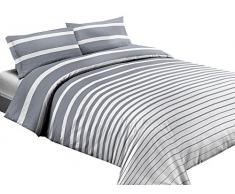 BIANCHERIAWEB Completo Lenzuola in 100% Cotone Fantasia Rigato Singolo Grigio
