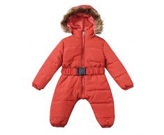 Tuta con cappuccio per neonati e ragazze, invernale calda con cerniera piumone tuta con pagliaccetto trapuntato in finta pelliccia senza piedi tute tutto in uno tuta sportiva da neve 024M,