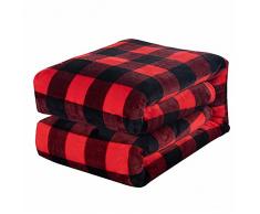 RIABXZ - Coperta a quadri di bufalo per divano letto, in flanella di pile, a scacchi, colore: rosso e nero, soffice, calda e morbida coperta in microfibra per divano letto, divano auto