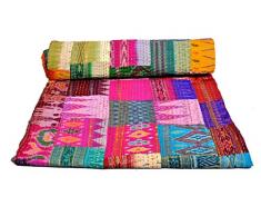 Online Big Bazar Copriletto indiano realizzato a mano, stile patchwork, reversibile e trapuntato, in materiale riciclato, stile vintage