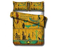 Copripiumino Matrimoniale 240x220cm Stile egizio antico Piumone matrimoniale Microfibra Traspirante Poliestere Ultra Morbida con Cerniera + 2 Federa 50x80cm