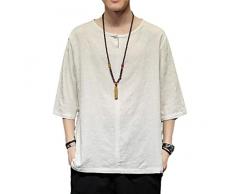 GHKWXUE Camicie da Uomo Casual Manica Lenzuola Lenzuola Beach Top Camicie, Camicia da Uomo in Lino in Cotone da Uomo 3/4 Manica Hippie Casual Beach Spiaggia Allentato Casual Pulsante T-Shirt