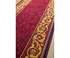 Mario Sedia Bisanzio (greka Floreale), passatoia al Metro in Stile Classico - Rossa con rifinitura a Filo Artigianale - 67x650cm