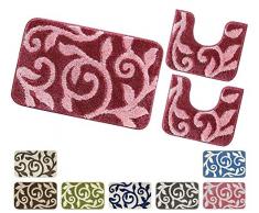 emmevi Tappeto Bagno Set 3 Pezzi Girowater Parure Assorbente Shaggy Retro Antiscivolo Rami Stilizzati MOD.ASSO3 Set 3 Pezzi Porpora