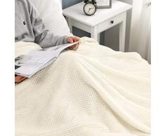 MIULEE Coperta per Divano Plaid in Flanella Coperta Singolo e Matrimoniale Letto Coperta Pile Morbida per Decorazioni Casa Tinta Unita per Letto Ufficio Elegante 1 Pezzo 220X240 CM Bianco Crema