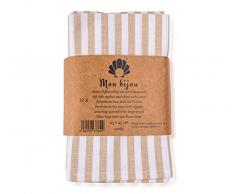 mon bijou® - 12 tovaglioli in tessuto piacevolmente morbido a righe beige, 100% cotone, 45 x 45 cm, ideali per matrimoni, festività, Natale, Pasqua, cucina, tavolo da pranzo