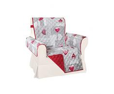 Home Tresor Copripoltrona 1 Posto| Double Face: Fronte Fantasia Cuori Retro Tinta Unita Rosso| Elastico per Fissaggio | Protezione da Animali Domestici