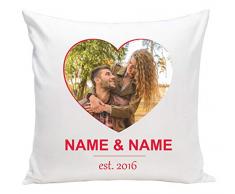Cuscino Personalizzato con Foto 40x40 Regalo per San Valentino, Compleanno, Festa della Mamma Foto di Cuore con Nome/Data [081]