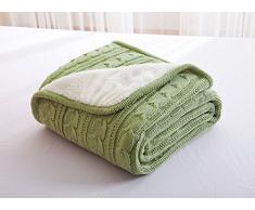 Unimall Plaid Di Lusso Coperta Double Face Copriletto a Maglia e In Flanella Per Divano Soggiorno Viaggio Letto Verde
