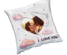 CUSCINO PERSONALIZZATO PERSONALIZZABILE STAMPA FOTO LOVE INNAMORATI CUORE DIAMANTI BIANCO ROSA