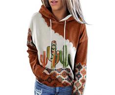 Felpa con Cappuccio Geometrica Occidentale da Donna Felpa con Cappuccio Grafica Etnica Felpa a Maniche Lunghe Camicetta Moda Vintage Felpa A Coperta Ragazza (Coffee, S)