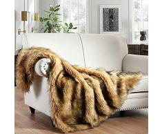 Elegante coperta in pelliccia sintetica a pelo lungo, colore giallo dorato con punte nere, super calda, pelosa, morbida, ideale per abbellire divani, poltrone e letti, 150 x 200 cm
