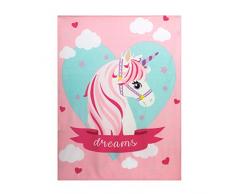 Unicorno Copertina Plaid in Pile, Mis. 120x150 cm, col. Rosa, 100% Poliestere