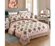 PENGSHAO Copriletto Trapuntato Matrimoniale 230x250cm in Cotone, Patchwork Trapuntino con 2 Federe 50x70cm, Trapunta Sottile per Primaverile e Estivo, Stile Country,Rosa