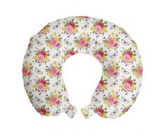 ABAKUHAUS Shabby Flora Cuscino da Viaggio, giardino botanico, Accessorio in Schiuma di Memoria per Viaggio, 30 cm x 30 cm, Multicolore