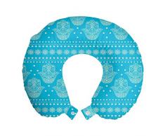 ABAKUHAUS Hamsa Cuscino da Viaggio, Orientale floreale culturale, Accessorio in Schiuma di Memoria per Viaggio, 30 cm x 30 cm, Blu