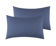 Federe Cuscini Letto Matrimoniale 50 x 80 cm,Coppia Federe in Microfibra Chiusura a Busta - Blu