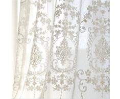Europea Tenda del Ricamo, Bianca Pizzo Tenda in Tulle per Soggiorno Camera da Letto Balcone Bovindo Decorazioni per finestre-Bianca 220x270cm(87x106inch)