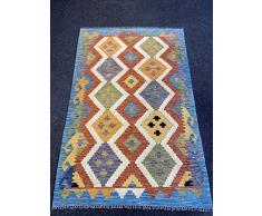 Afghan Kilim - Tappeto orientale multicolore (153 cm x 101 cm), tessuto a mano, vibrante, reversibile, geometrico, tribale, fatto a mano con coloranti vegetali